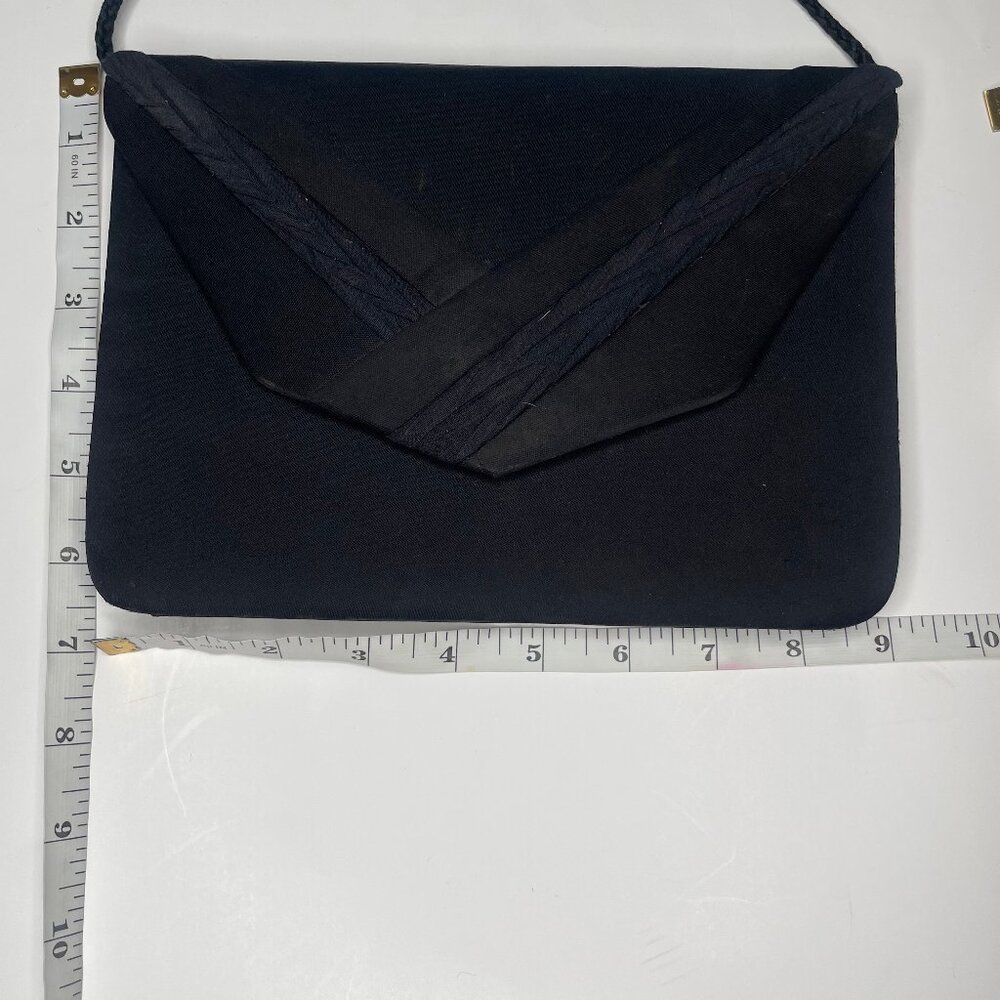 Vintage Black Satin Envelope Clutch Crossbody Bag Braided Detail 90s - Picture 8 of 9